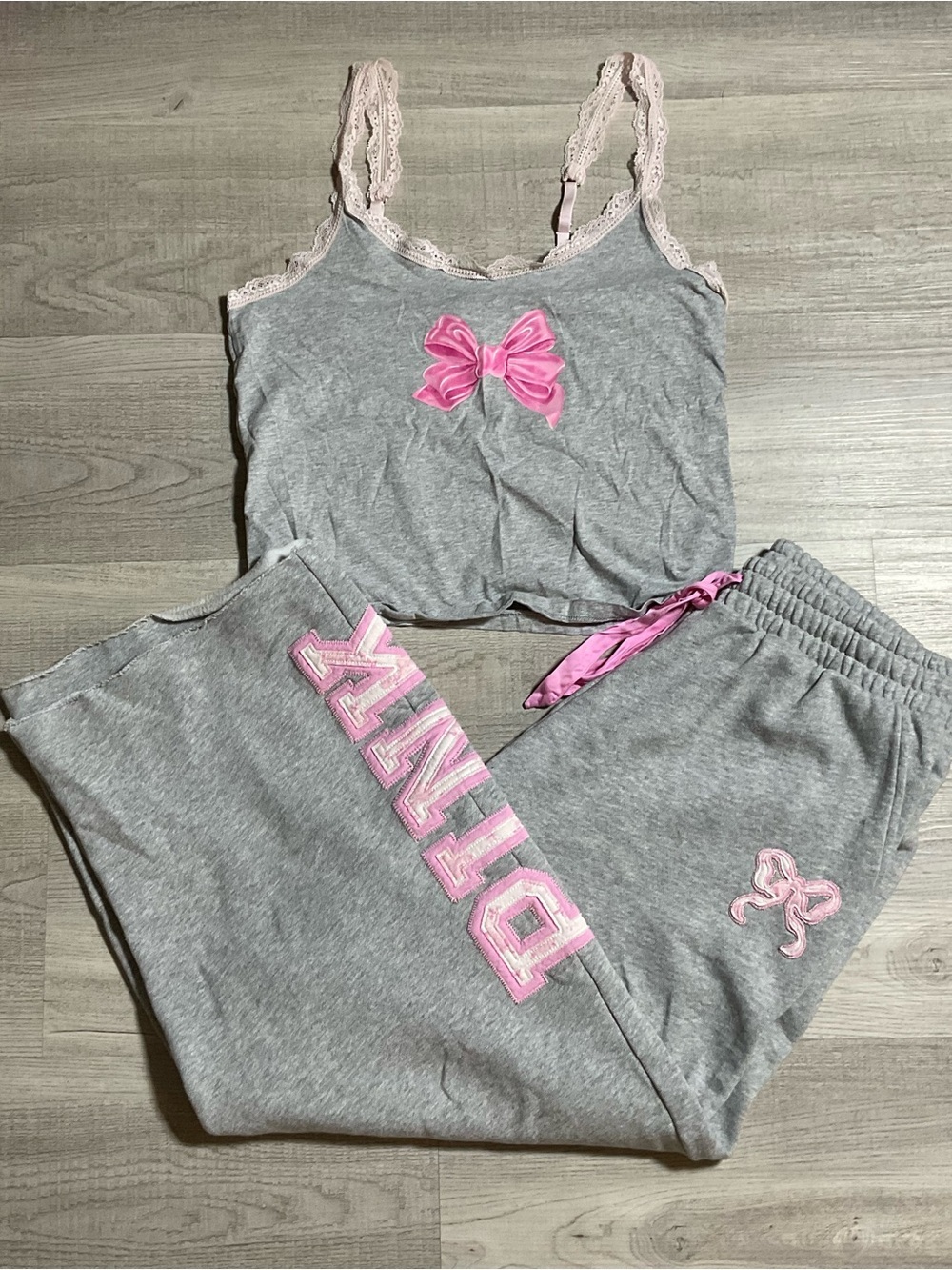 PINK X LOVESHACKFANCY WIDE-LEG SWEATPANTS Crop Top Size XL Bow